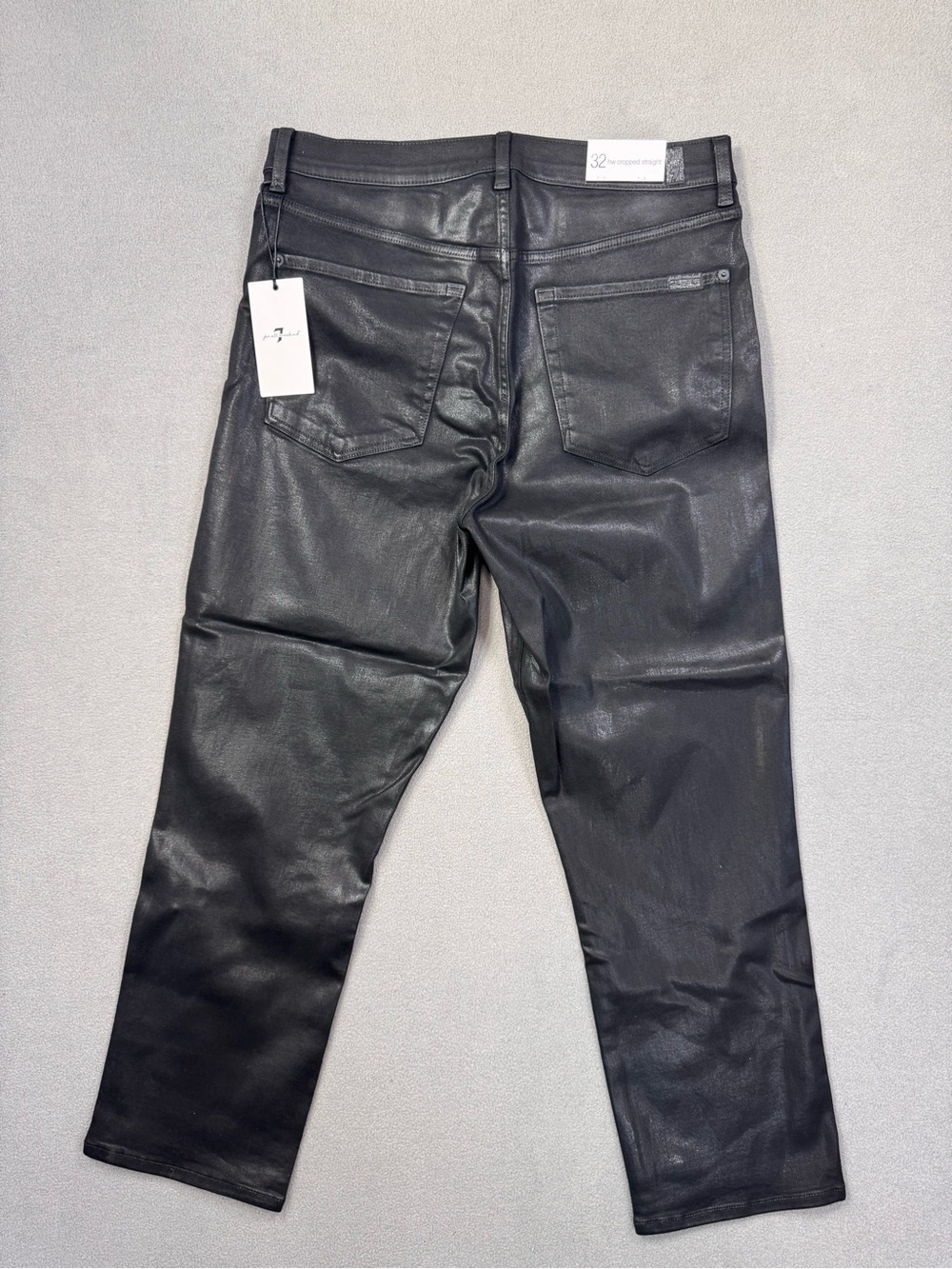 7 For All Mankind Coated High Waist Cropped Straight Black Jeans Matte Sheen, 32 - Picture 9 of 16